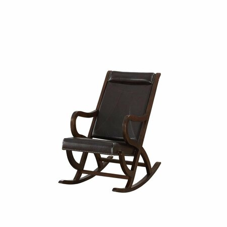 HOMEROOTS 22 x 36 x 38 in. Espresso PU Walnut Wood Upholstered Seat Rocking Chair 347304